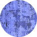 Round Machine Washable Oriental Blue Industrial Rug, wshurb2616blu