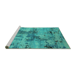 Sideview of Machine Washable Oriental Turquoise Industrial Area Rugs, wshurb2616turq