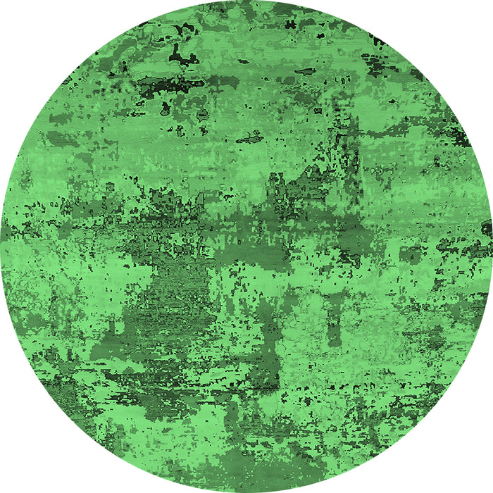 Round Machine Washable Oriental Emerald Green Industrial Area Rugs, wshurb2616emgrn