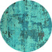 Round Oriental Turquoise Industrial Rug, urb2616turq