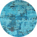 Round Machine Washable Oriental Light Blue Industrial Rug, wshurb2616lblu