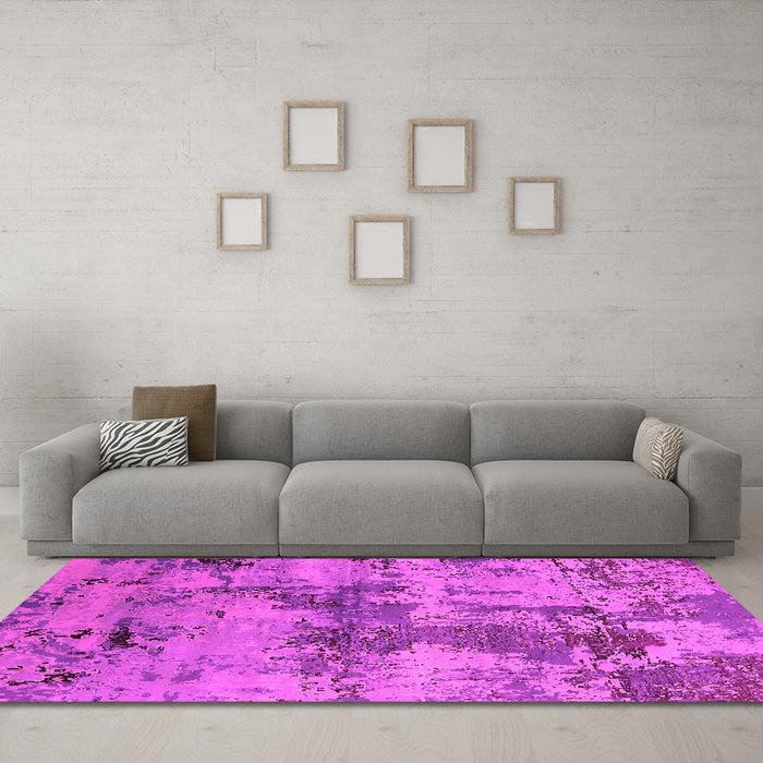 Machine Washable Oriental Pink Industrial Rug in a Living Room, wshurb2616pnk