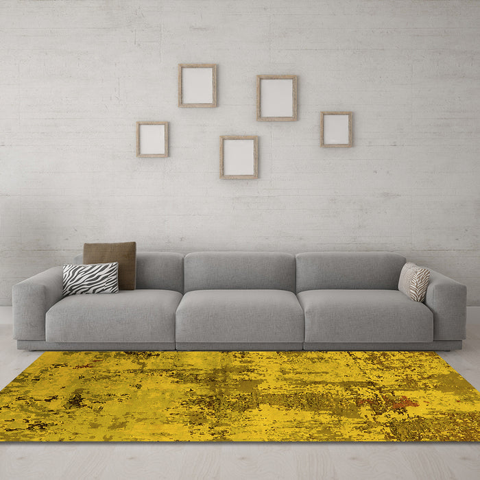 Machine Washable Oriental Yellow Industrial Rug in a Living Room, wshurb2616yw