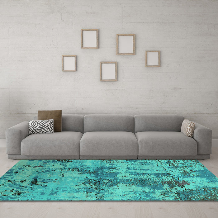 Machine Washable Oriental Turquoise Industrial Area Rugs in a Living Room,, wshurb2616turq