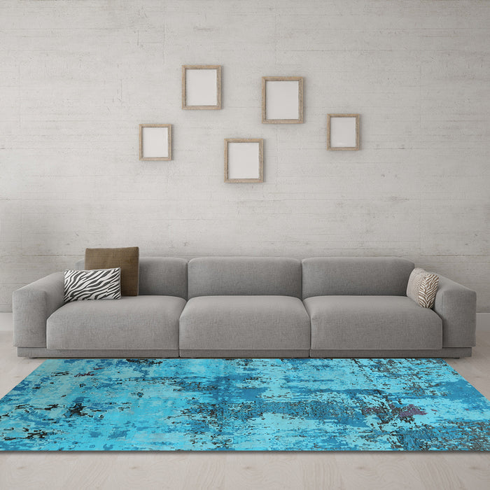 Machine Washable Oriental Light Blue Industrial Rug in a Living Room, wshurb2616lblu