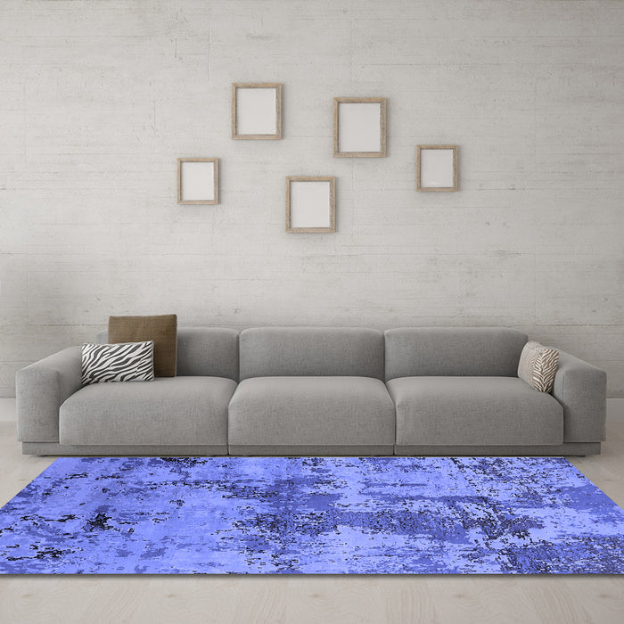 Machine Washable Oriental Blue Industrial Rug in a Living Room, wshurb2616blu