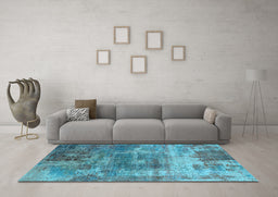 Machine Washable Oriental Light Blue Industrial Rug in a Living Room, wshurb2617lblu