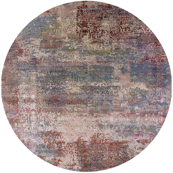 Round Machine Washable Industrial Modern Khaki Rose Pink Rug, wshurb2617