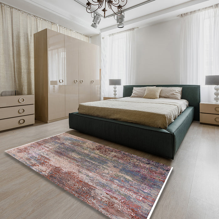 Machine Washable Industrial Modern Khaki Rose Pink Rug in a Bedroom, wshurb2617