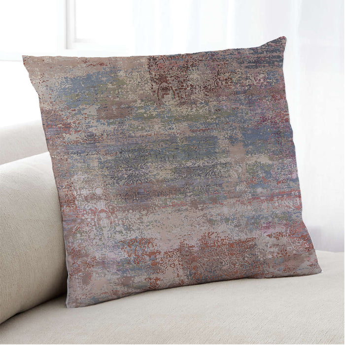 Lifestyle Image of Mid-Century Modern Urban Square Khaki Rose Pink Throw Pillow, 18 inch by 18 inch, pwurb2617