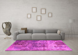 Machine Washable Oriental Pink Industrial Rug in a Living Room, wshurb2617pnk