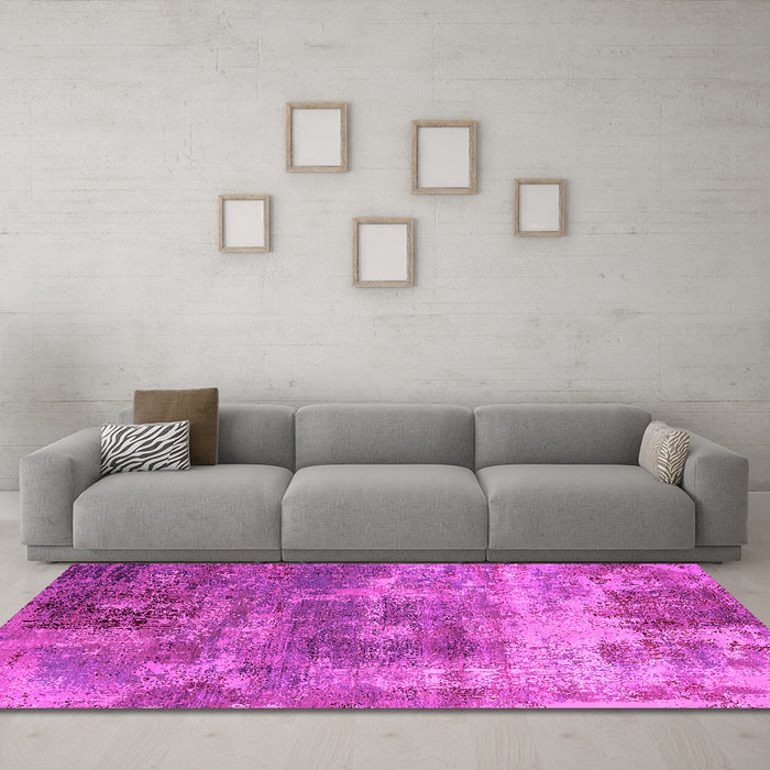 Machine Washable Oriental Pink Industrial Rug in a Living Room, wshurb2617pnk