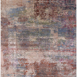 Square Mid-Century Modern Khaki Rose Pink Oriental Rug, urb2617