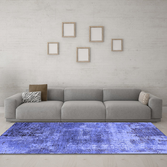 Machine Washable Oriental Blue Industrial Rug in a Living Room, wshurb2617blu