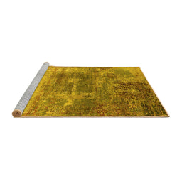 Sideview of Machine Washable Oriental Yellow Industrial Rug, wshurb2617yw
