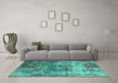 Machine Washable Oriental Turquoise Industrial Area Rugs in a Living Room,, wshurb2617turq