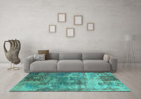 Machine Washable Oriental Turquoise Industrial Rug, wshurb2617turq