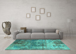Machine Washable Oriental Turquoise Industrial Area Rugs in a Living Room,, wshurb2617turq