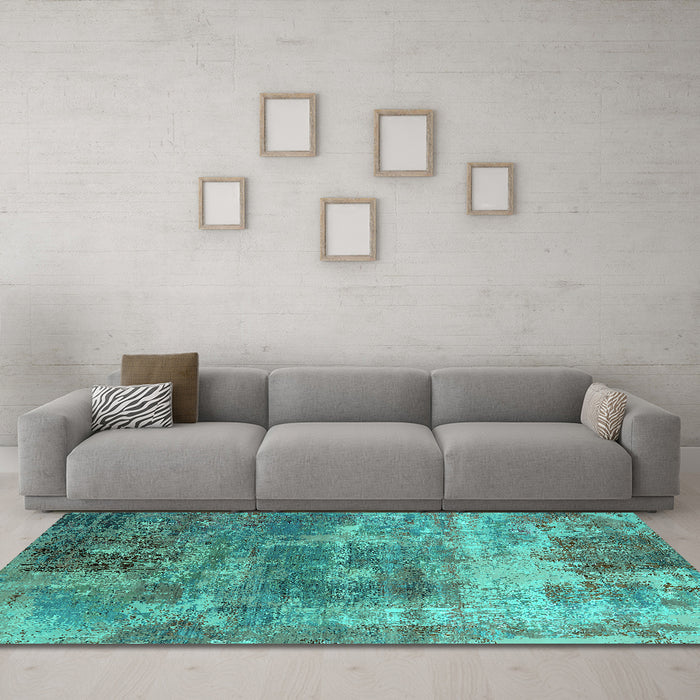 Machine Washable Oriental Turquoise Industrial Area Rugs in a Living Room,, wshurb2617turq