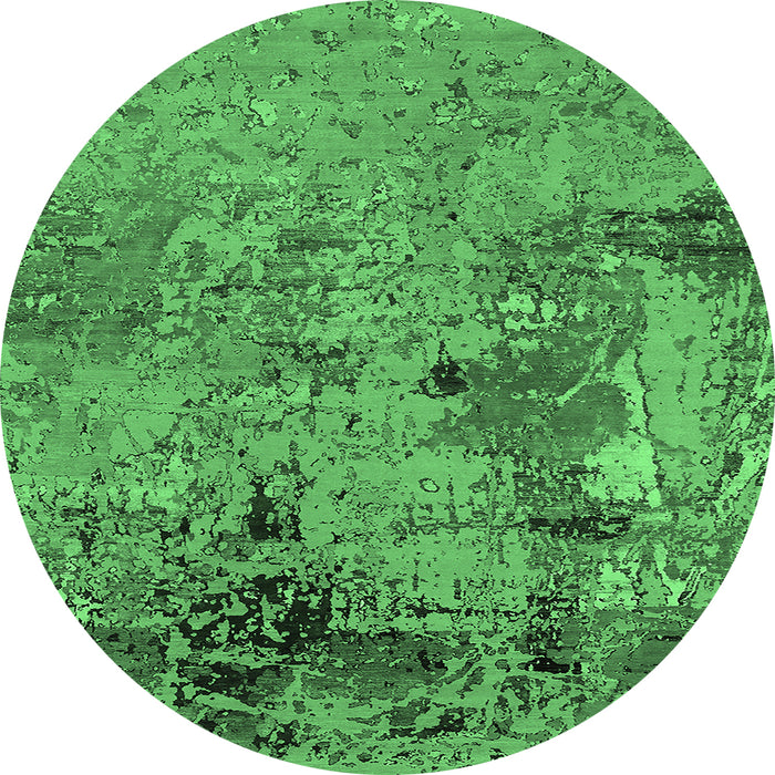 Round Machine Washable Oriental Emerald Green Industrial Area Rugs, wshurb2618emgrn