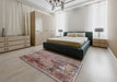 Mid-Century Modern Chestnut Brown Oriental Rug in a Bedroom, urb2618