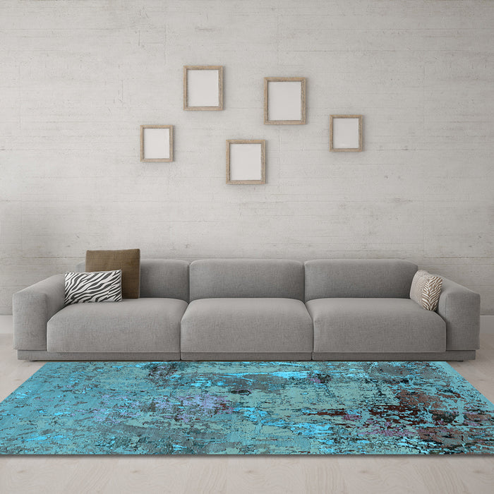 Machine Washable Oriental Light Blue Industrial Rug in a Living Room, wshurb2618lblu