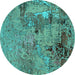 Round Oriental Turquoise Industrial Rug, urb2618turq