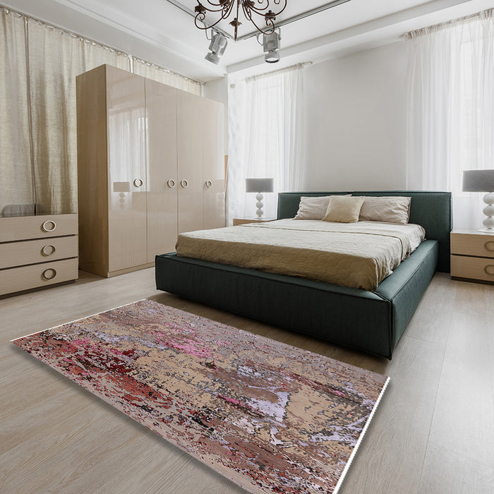Machine Washable Industrial Modern Chestnut Brown Rug in a Bedroom, wshurb2618
