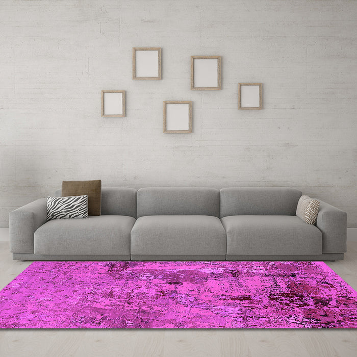 Machine Washable Oriental Pink Industrial Rug in a Living Room, wshurb2618pnk