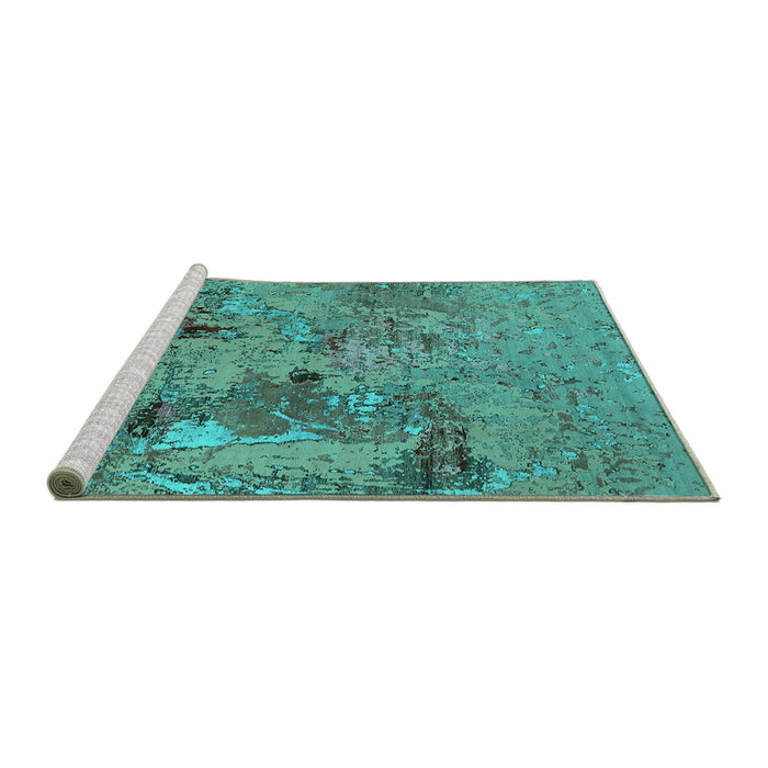 Sideview of Machine Washable Oriental Turquoise Industrial Area Rugs, wshurb2618turq
