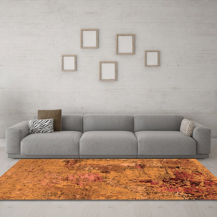 Machine Washable Oriental Orange Industrial Area Rugs in a Living Room, wshurb2618org