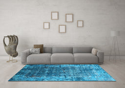 Machine Washable Oriental Light Blue Industrial Rug in a Living Room, wshurb2619lblu