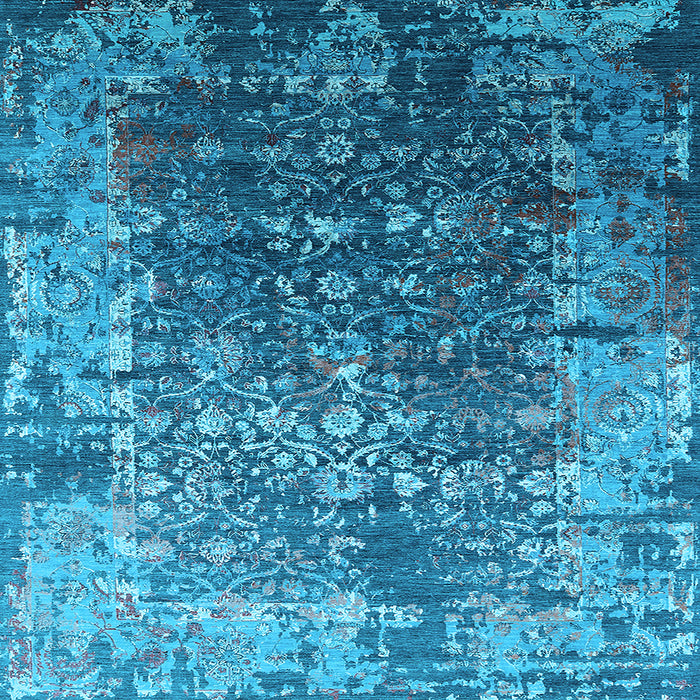 Square Machine Washable Oriental Light Blue Industrial Rug, wshurb2619lblu