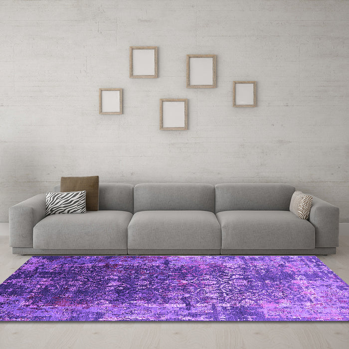 Machine Washable Oriental Purple Industrial Area Rugs in a Living Room, wshurb2619pur