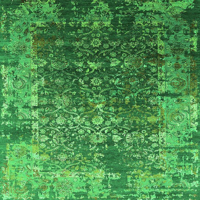 Square Machine Washable Oriental Green Industrial Area Rugs, wshurb2619grn
