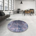 Round Mid-Century Modern Purple Oriental Rug in a Office, urb2619