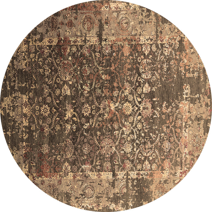 Round Machine Washable Oriental Brown Industrial Rug, wshurb2619brn