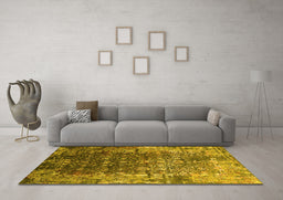 Machine Washable Oriental Yellow Industrial Rug in a Living Room, wshurb2619yw