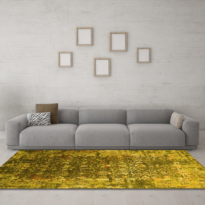 Machine Washable Oriental Yellow Industrial Rug in a Living Room, wshurb2619yw