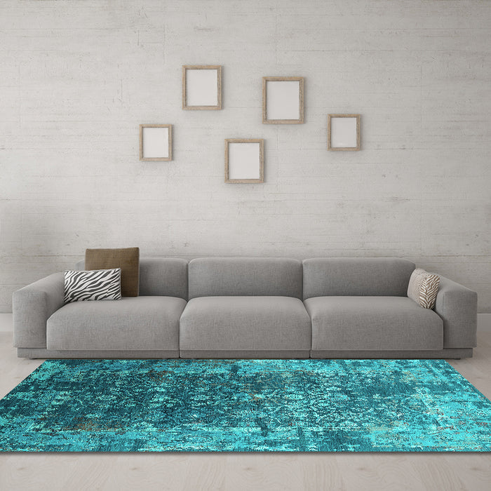 Machine Washable Oriental Turquoise Industrial Area Rugs in a Living Room,, wshurb2619turq