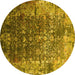 Round Machine Washable Oriental Yellow Industrial Rug, wshurb2619yw