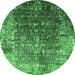 Round Oriental Emerald Green Industrial Rug, urb2619emgrn