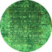 Round Machine Washable Oriental Green Industrial Area Rugs, wshurb2619grn