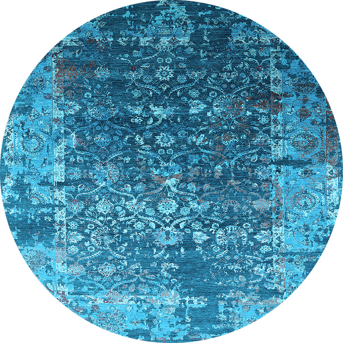 Round Machine Washable Oriental Light Blue Industrial Rug, wshurb2619lblu