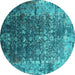 Round Machine Washable Oriental Turquoise Industrial Area Rugs, wshurb2619turq