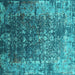 Square Machine Washable Oriental Turquoise Industrial Area Rugs, wshurb2619turq