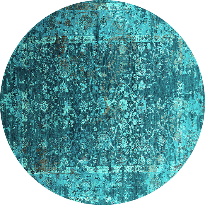 Round Oriental Turquoise Industrial Rug, urb2619turq
