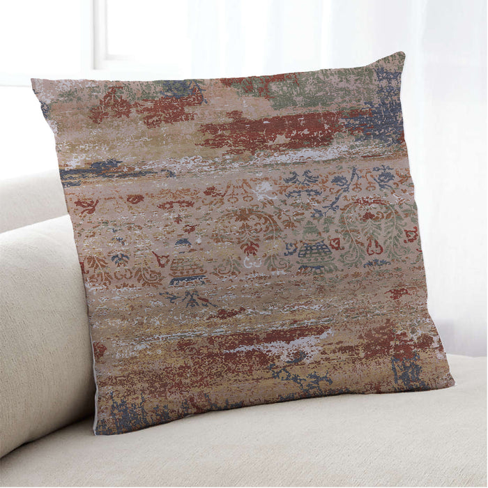 Lifestyle Image of Mid-Century Modern Urban Square Camel Brown Throw Pillow, 18 inch by 18 inch, pwurb2620