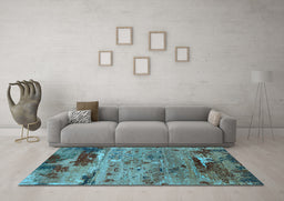 Machine Washable Oriental Light Blue Industrial Rug in a Living Room, wshurb2620lblu