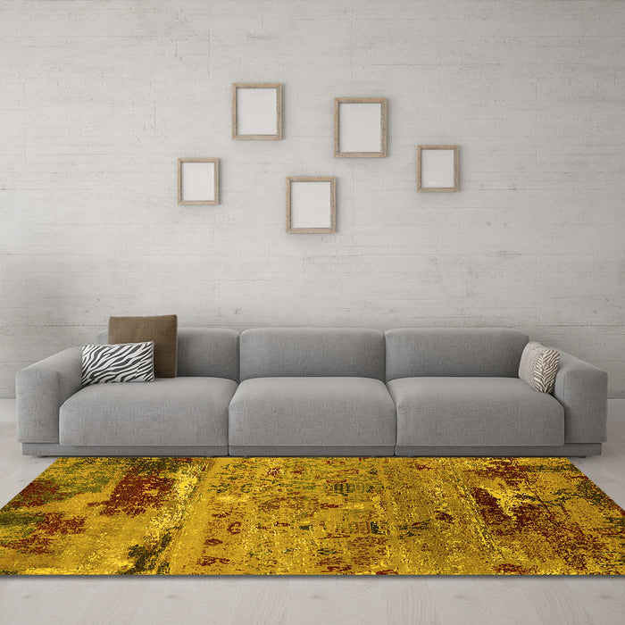 Machine Washable Oriental Yellow Industrial Rug in a Living Room, wshurb2620yw